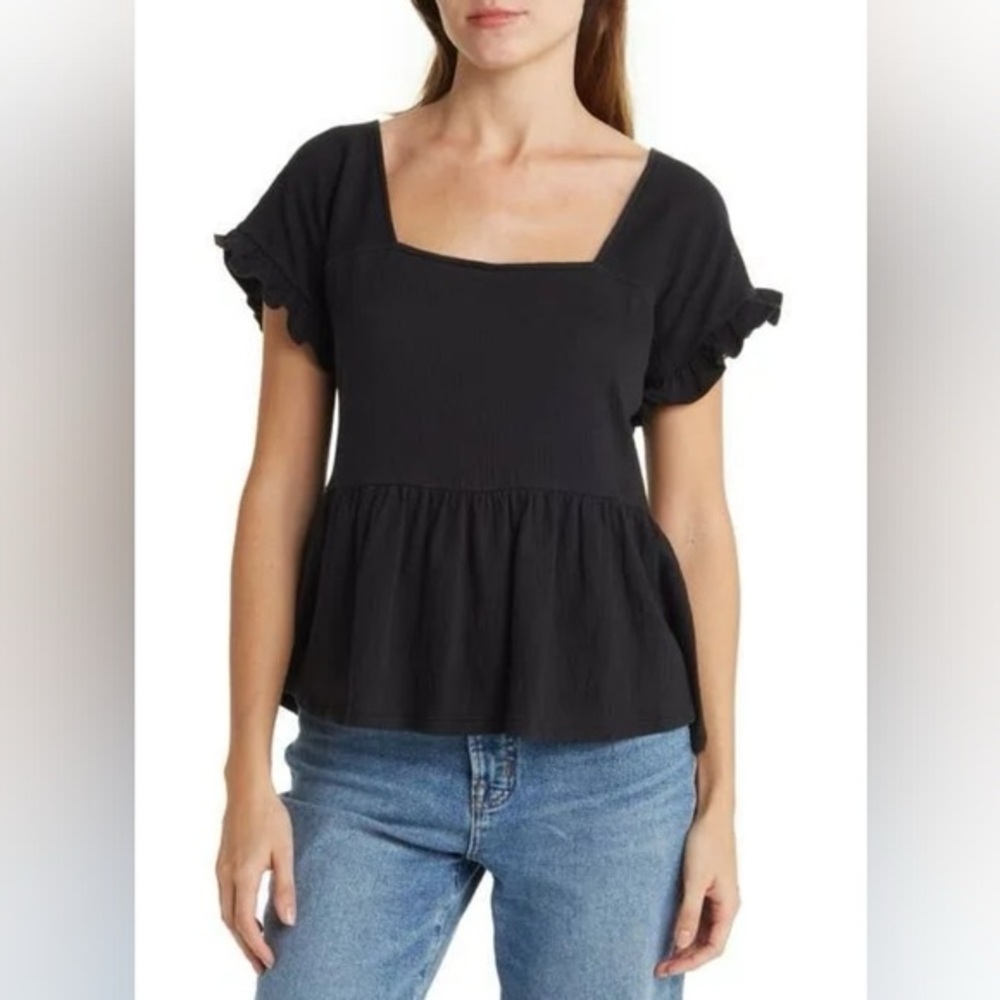 COPY - Madewell Knit Lightspun Ruffle Sleeve Top